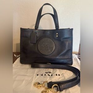 COACH Black Leather Dempsey Tote with Detachable Crossbody Strap